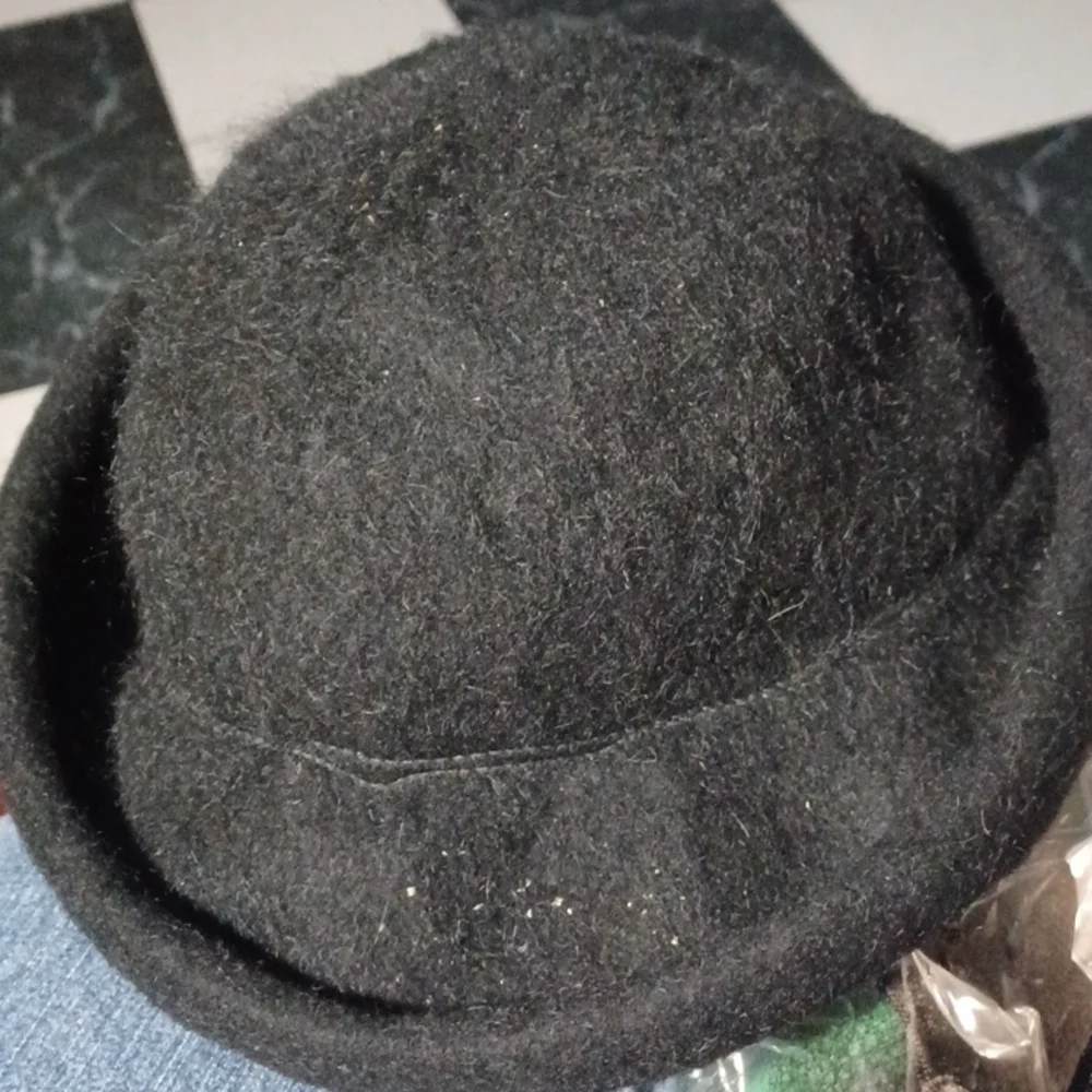 Henry Pollack Melosoie Black Wool Dress Hat Vintage, cloth stretch ear cover
